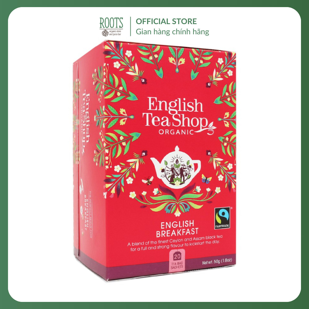 (Ship hỏa tốc) ENGLISH TEA SHOP - Trà Đen Ceylon & Assam Hữu Cơ, English Breakfast, 20 Túi Trà, 1.8 