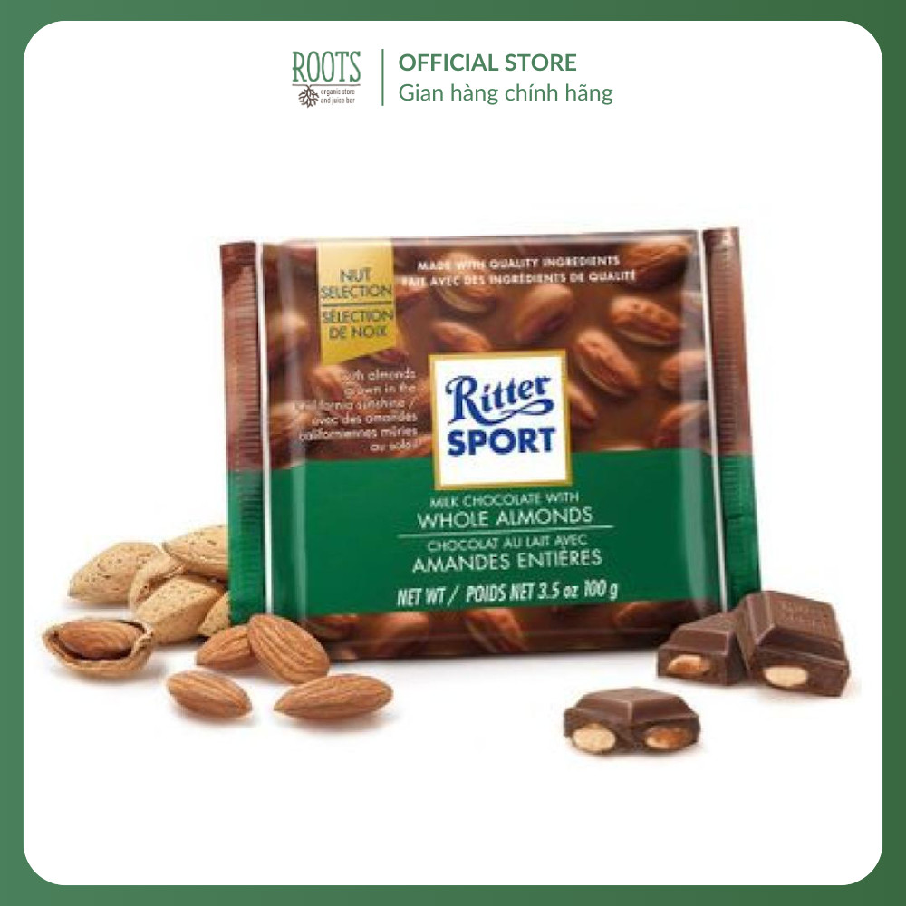 (Ship hỏa tốc) RITTER SPORT - Socola Sữa Hạnh Nhân, Whole Almonds, with Almonds Grown in the Califor