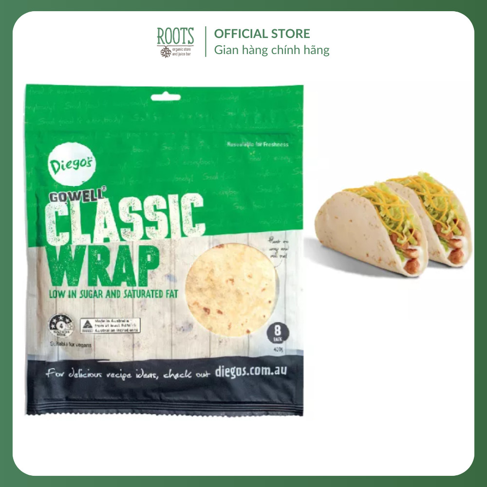 (Ship hỏa tốc) DIEGO'S - Vỏ Bánh Tortilla, GoWell, Classic Wraps, 8 Cái (400g)