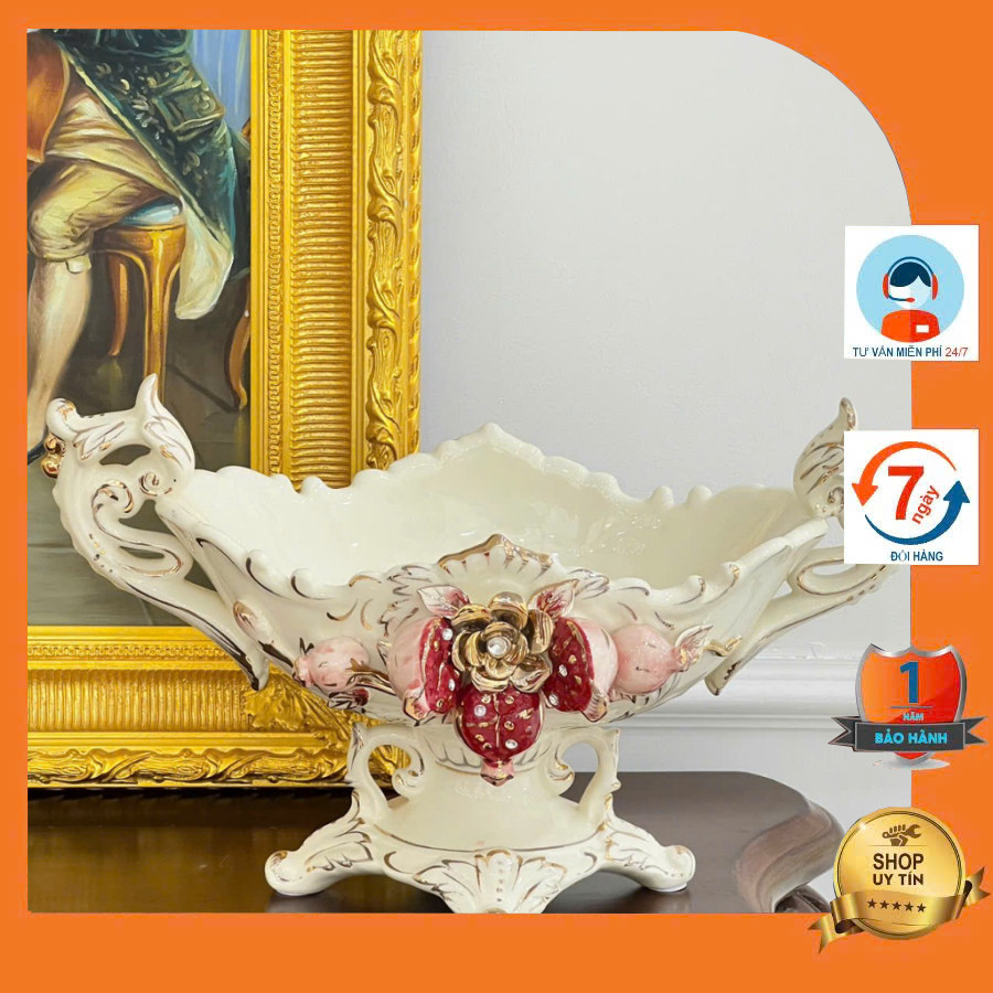 Đĩa quả cao cấp chất liệu sứ hoa văn nổi bật CB35-DQ2