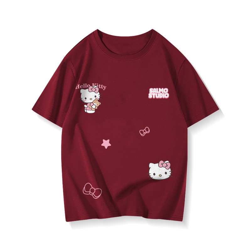 Áo thun tết nữ Đỏ mận form rộng cổ tròn Hello Kitty in hình cute SALUTE local brand | BigBuy360 - bigbuy360.vn