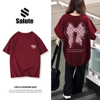 Áo thun tết nữ Đỏ mận form rộng cổ tròn nơ in hình outerity SALUTE local brand