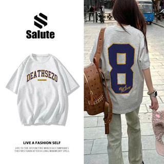  SALUTE Áo phông nữ xám form rộng cotton áo thun Số áo đấu in hình fashion outerity local brand Y1405 