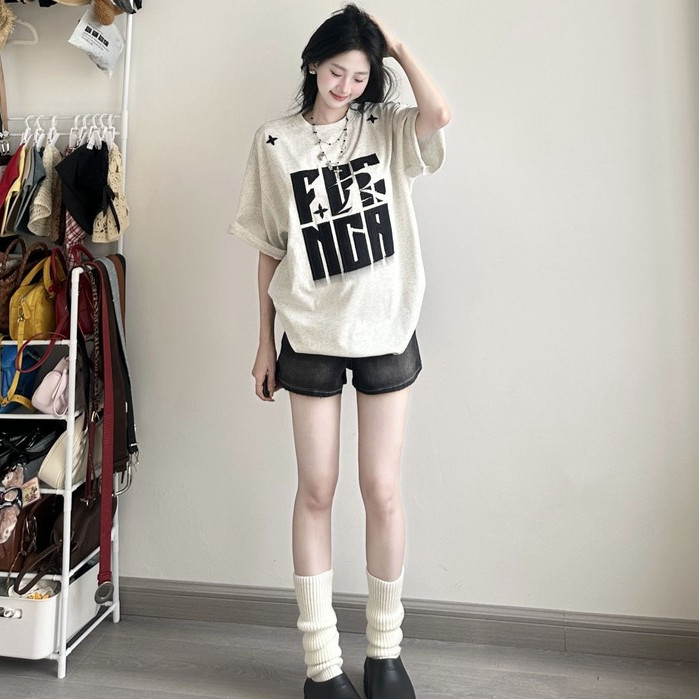 áo thun nữ form rộng xám tiêu fashion áo girl mùa hè áo phông salute | BigBuy360 - bigbuy360.vn