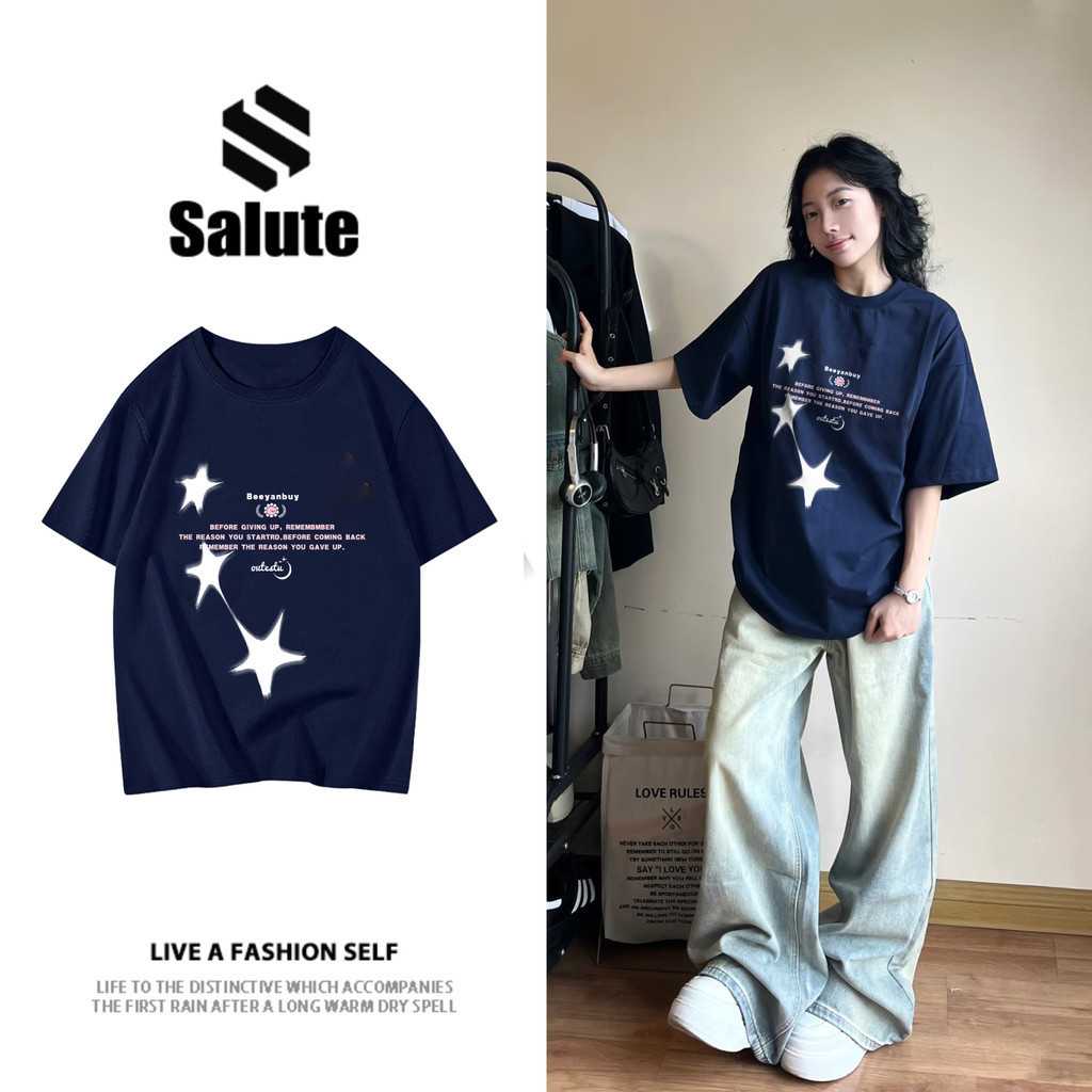 áo phông nữ cotton 100% Xanh đậm fashion  form rộng  áo style salute mùa hè  áo thun local brand | BigBuy360 - bigbuy360.vn