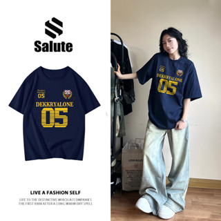 áo thun nữ form rộng Xanh đậm áo style âu mỹ mùa hè cộc tay áo phông nữ cotton 100%  salute áo girl phố local brand
