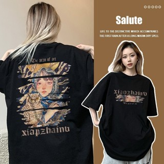 local brand Salute Áo thun Đen cotton unisex form rộng áo phông vintage girl phố Y0310