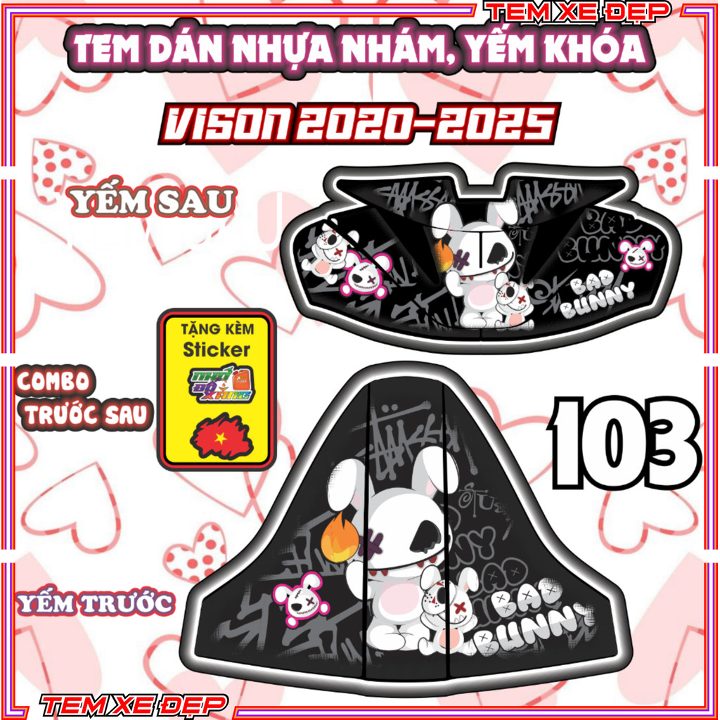 Combo Tem Dán Yếm Khóa VISION 2020-2025 hello kitty Tom And Jerry Nhãn Dán sticker