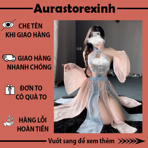 Váy yếm cổ trang voan xẻ tà thêu hoa xuyên thấu sexy gợi cảm nóng bỏng copslay trung quốc cho nữ | BigBuy360 - bigbuy360.vn