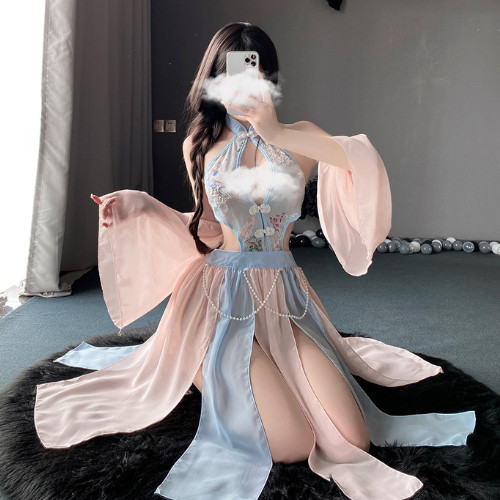 Váy yếm cổ trang voan xẻ tà thêu hoa xuyên thấu sexy gợi cảm nóng bỏng copslay trung quốc cho nữ | BigBuy360 - bigbuy360.vn