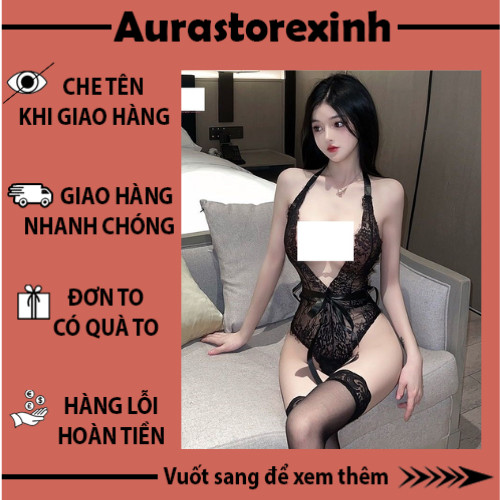 Bodysuit ren nơ buộc đen trắng xuyên thấu sexy gợi cảm | BigBuy360 - bigbuy360.vn
