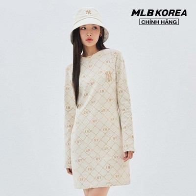 MLB - Đầm mini cổ tròn tay dài Diamond Monogram Jacquard_3FOPM0334-50CRD