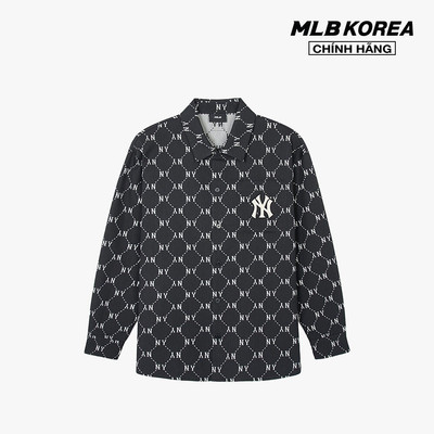 MLB - Áo sơ mi unisex cổ bẻ tay dài Diamond Monogram Jacquard Cotton_3AWSM0541-50BKS