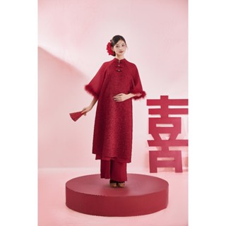   KÈM QUẦN  Áo dài áo dài suông Diễm Phúc chất liệu gấm hồ điệp dệt nổi phối tơ óng Tết 2025 thiết kế BY L'AMME 