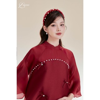 [KÈM QUẦN] Áo dài thiết kế Cát Tường, áo dài cách tân Tết chất liệu lụa Tafta phối ngọc dành cho mẹ du xuân by L'amme