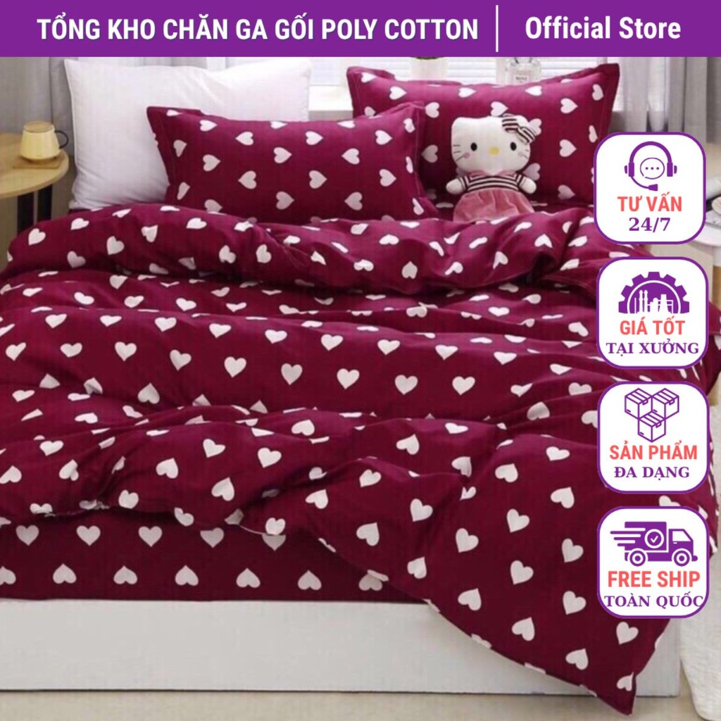 set 5 món poly tim đỏ ( set hè , set vỏ chăn , set trần phao)