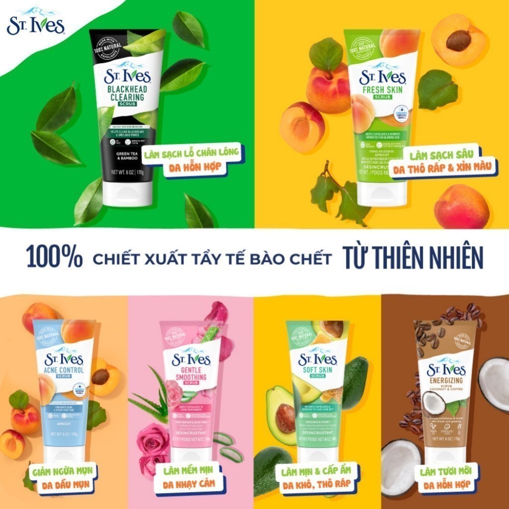 Sữa Rửa Mặt Tẩy Tế Bào Chết Trà Xanh & Than Tre St. Ives 170Gr | BigBuy360 - bigbuy360.vn