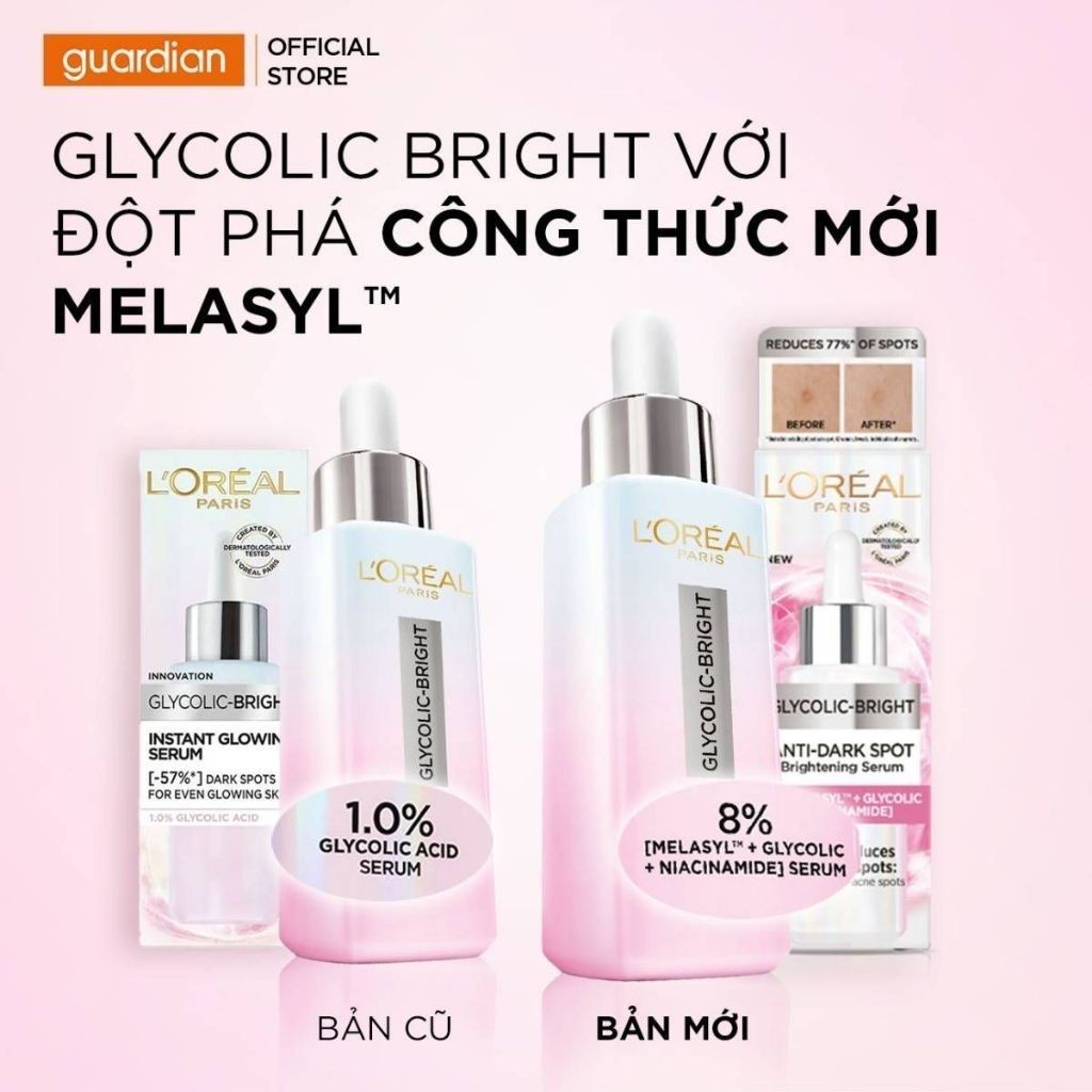Tinh Chất (Serum) L'Oreal Paris Glycolic Bright Hỗ Trợ Sáng Da 8.0% Glycolic Acid 30Ml