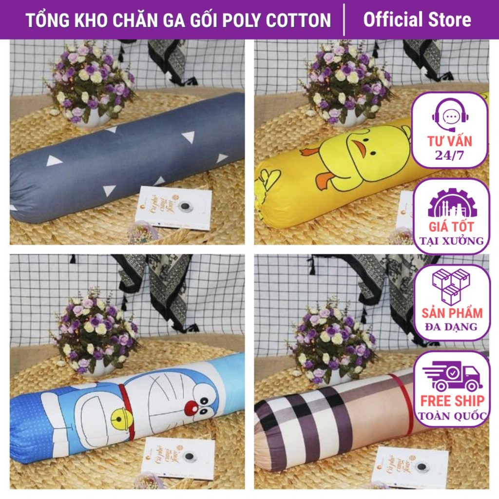 Vỏ Gối Ôm Cotton Poly 35x100cm,Nhiều Mẫu Lựa Chọn,Dây Rút 2 Đầu