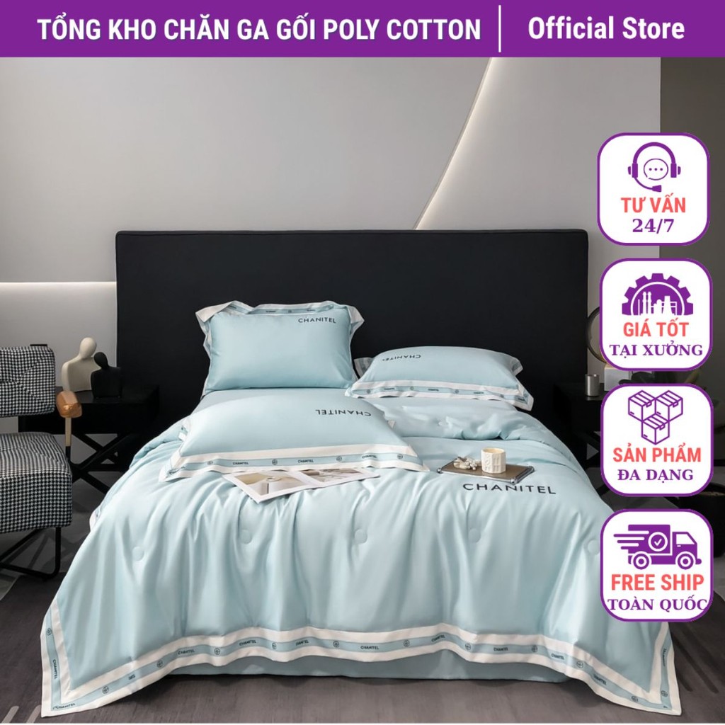 Bộ Chăn Ga Gối Phi Lụa Chăn Hè Chanitel