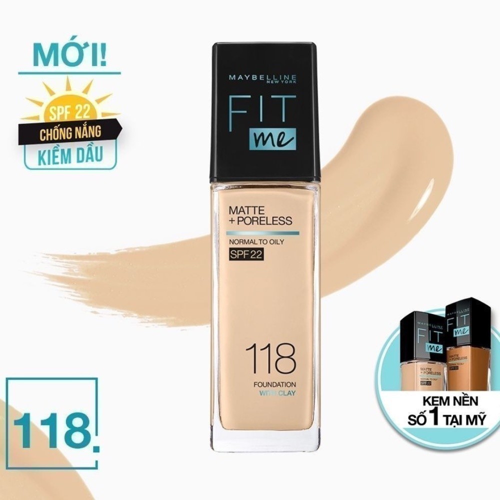 Kem Nền Mịn Nhẹ Kiềm Dầu Maybelline Fit Me Spf22 #118 Light Beige 30ml