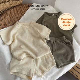 Bộ Áo Thun Cotton Ngắn Tay + Quần Hai Mảnh  COMIMO BABY Phong Cách Thời Trang Hàn Quốc Cho Bé Trai Gái 5-18kg