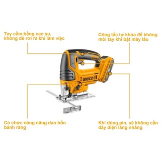 Máy cưa lọng dùng pin 20V INGCO CJSLI8501, linh hoạt, có chống rung, chiều dài lưỡi từ 100mm-150mm
