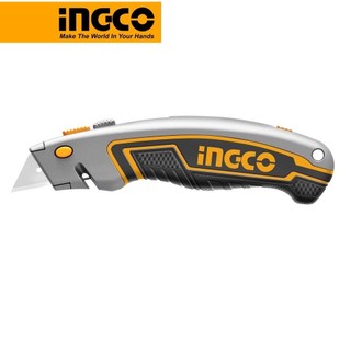 Dao rọc giấy cao cấp INGCO HUK6128, cắt giấy, bìa carton, alu, cắt dây điện, rọc cáp điện | 20 lưỡi HUKB61001 thay thế