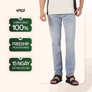 Quần jeans nam xanh nhạt thêu chữ 4MEN Ở lưng QJ090 vải cao cấp co giãn, form slimfit tôn dáng