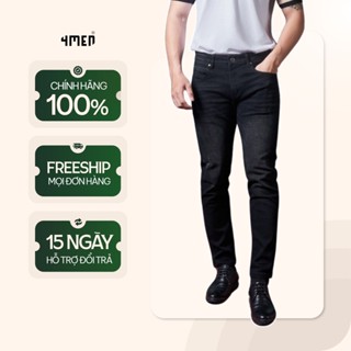 Quần Jean Nam Đen 4MEN QJ086 Wash Cào Gắn Tag Da Form Slimfit trẻ trung, năng động Pants Menswear