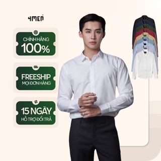 Áo sơ mi nam tay dài trơn đẹp 4MEN SM088 lụa chéo hạn chế nhăn, mềm mịn, form tailored rộng công sở trẻ trung, giá rẻ