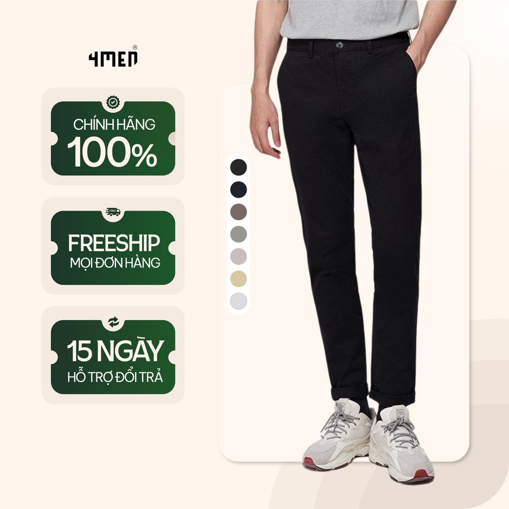 Quần kaki dài nam trơn 4MEN QK018 form slimfit ôm tôn dáng, vải mềm mại, co giãn tốt, trẻ trung