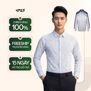 Áo sơ mi nam kẻ sọc 4MEN SM172 tay dài, form slimfit ôm body đẹp trẻ trung, vải lụa chéo mềm mịn hạn chế nhăn giá rẻ