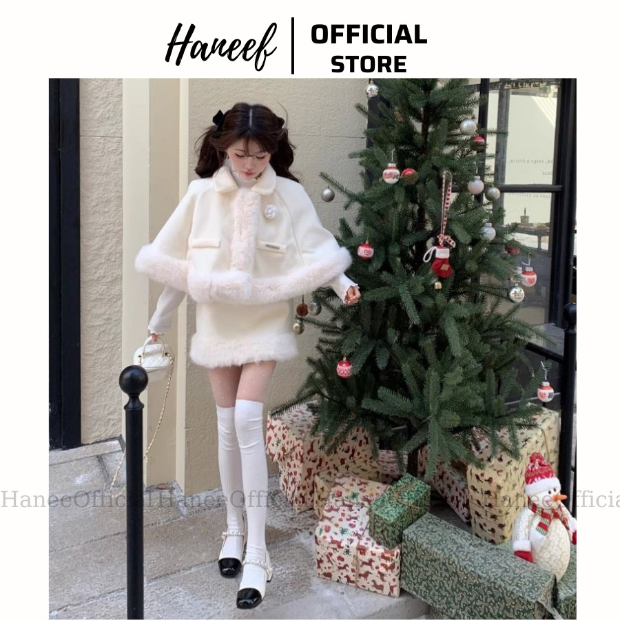 (Sẵn) Set bộ đồ, set áo choàng lông tiểu thư phối chân váy lông ôm body sang chảnh