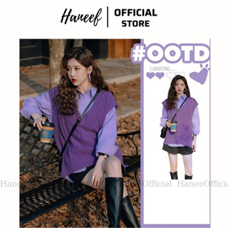  Áo gile len áo gile len tím tiểu thư áo gile len Hàn Quốc áo len dáng dài dành cho nữ 