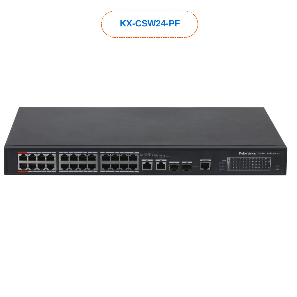 Switch Kabevision KX-CSW24-PF PoE 24 Port (Hỗ Trợ 2 Cổng Uplink 1G + 2 Cổng Quang)