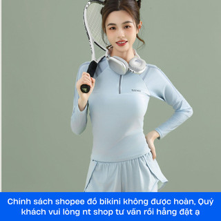  Bikini 2 mảnh tay dài kín đáo chống nắng quần cộc năng động màu pastel xinh xắn phù hợp đi biển du lịch 2518 D3T3-4 