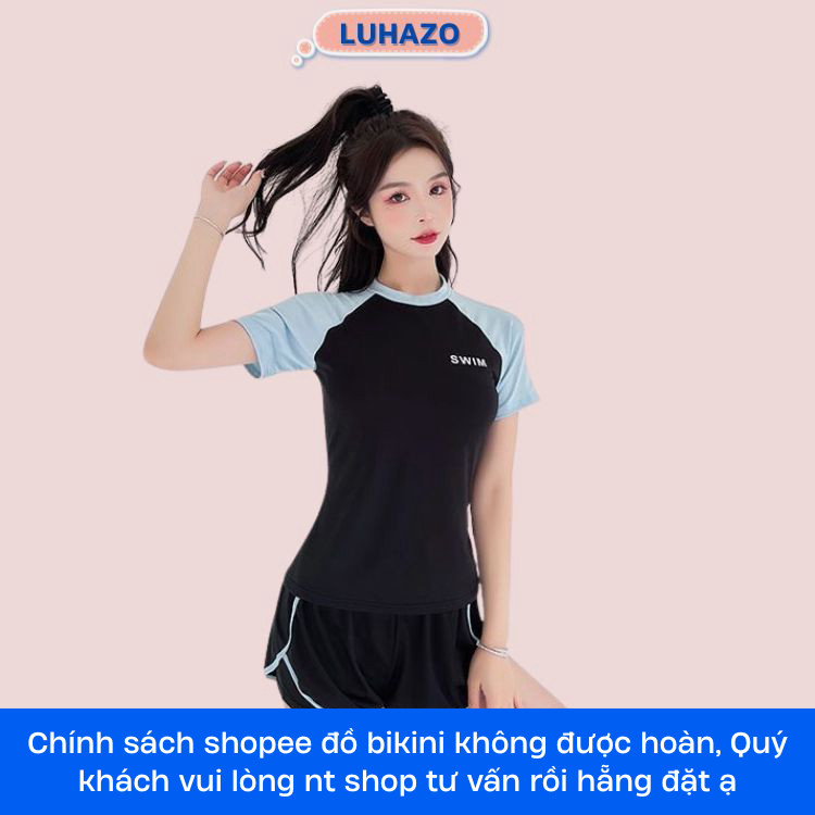 Đồ bơi Bikini nữ LUHAZO kín đáo Đùi 2022 ngắn Tay đi biển 2 mảnh bigsize du lịch Đẹp Co Giãn 9010 D9t3