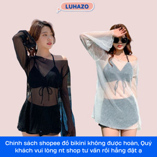  Bikini LUHAZO đi biển du lịch 3 chi tiết nữ áo rút dây có mút ngực kèm quần nhún và áo lưới kín đáo 9961 D9T5 