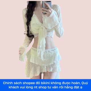 Bikini LUHAZO nữ 4 chi tiết  đi biển áo dài tay che nắng dễ thương váy dáng chữ A đệm Nhẹ Nhàng 53272 9569 D7T5
