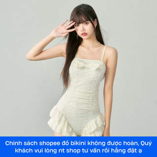  Bikini LUHAZO 1 mảnh 2 dây cho nữ  <60KG  đồ bơi liền thân nơ ngực kín đáo che khuyết điểm màu kem sáng da 762 D4T5 