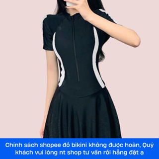 Đồ bơi LUHAZO liền thân dáng váy du lịch cho nữ bikini 1 mảnh kín đáo thể thao vải thun lạnh che khuyết điểm 8499 D8T5