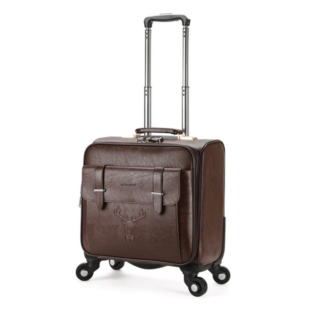 vali da Vali kéo doanh nhân cao cấp da Pu nâu/ đen size 18 inch- Vali kéo du lịch 18 inch