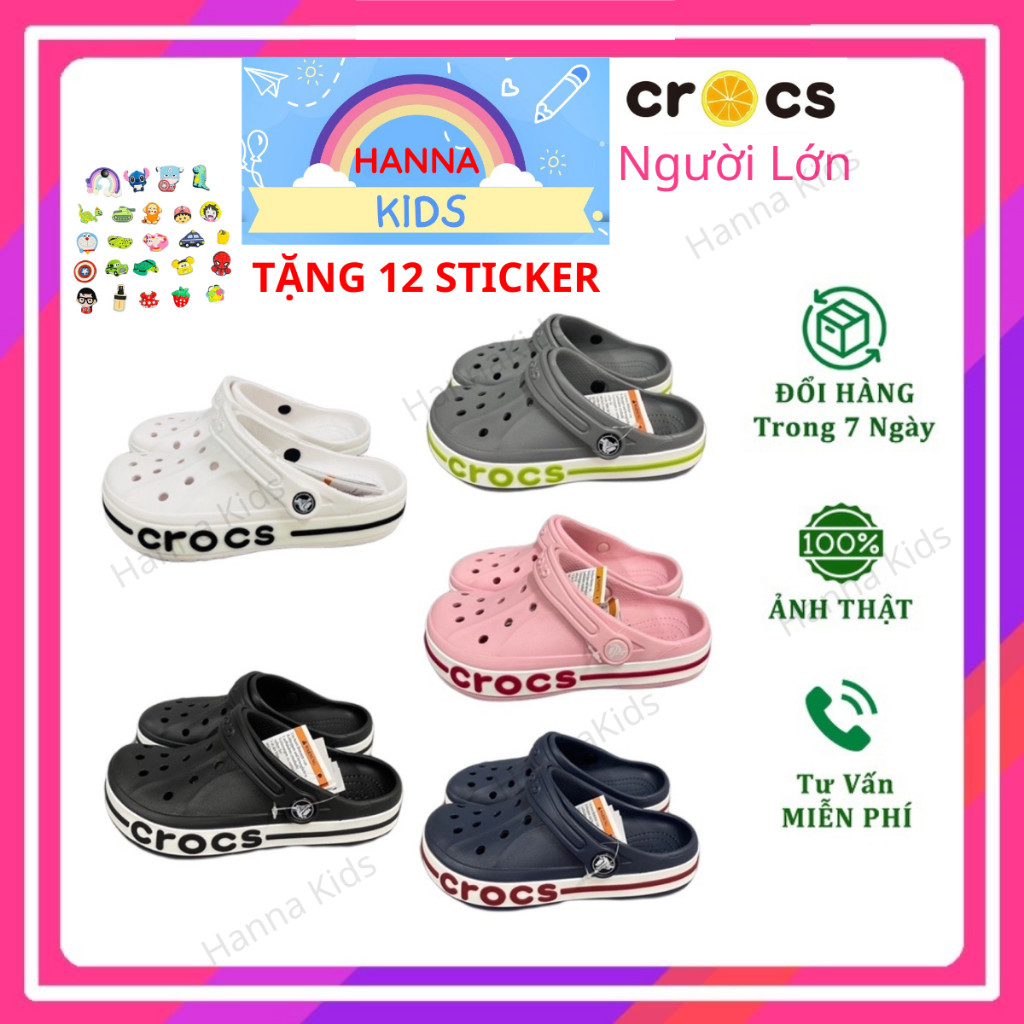 HÀNG LOẠI 1-Tặng 12 Sticker-Dép Cross nam nữ HannaKids cho người lớn Sục Cros Baya Unisex giày xục Size 36 37 Nhiều Màu