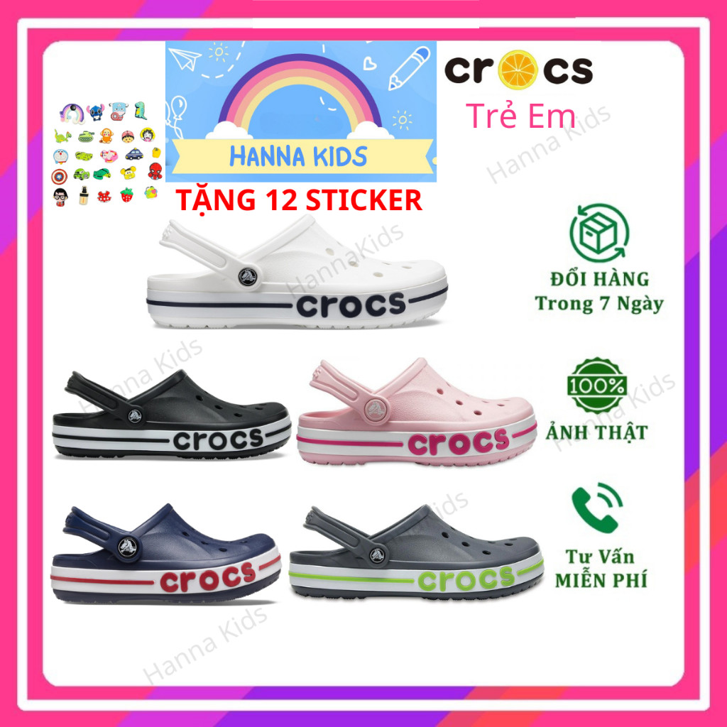 HÀNG LOẠI 1-Tặng 12 Sticker-Dép Cross cho bé trai bé gái trẻ em HannaKids Sục Cros Baya giày Clog Kid Size 27 Nhiều Màu