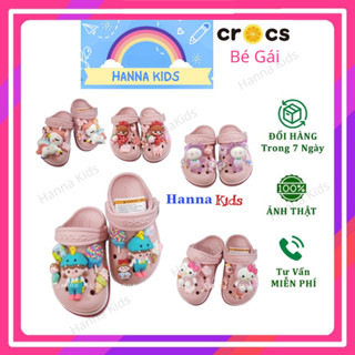  HÀNG LOẠI 1-Tặng 12 Sticker-Dép Cross cho bé gái trẻ em nữ HannaKids màu Hồng Sục Cros Baya giày xục Croc Clog Kid Size 