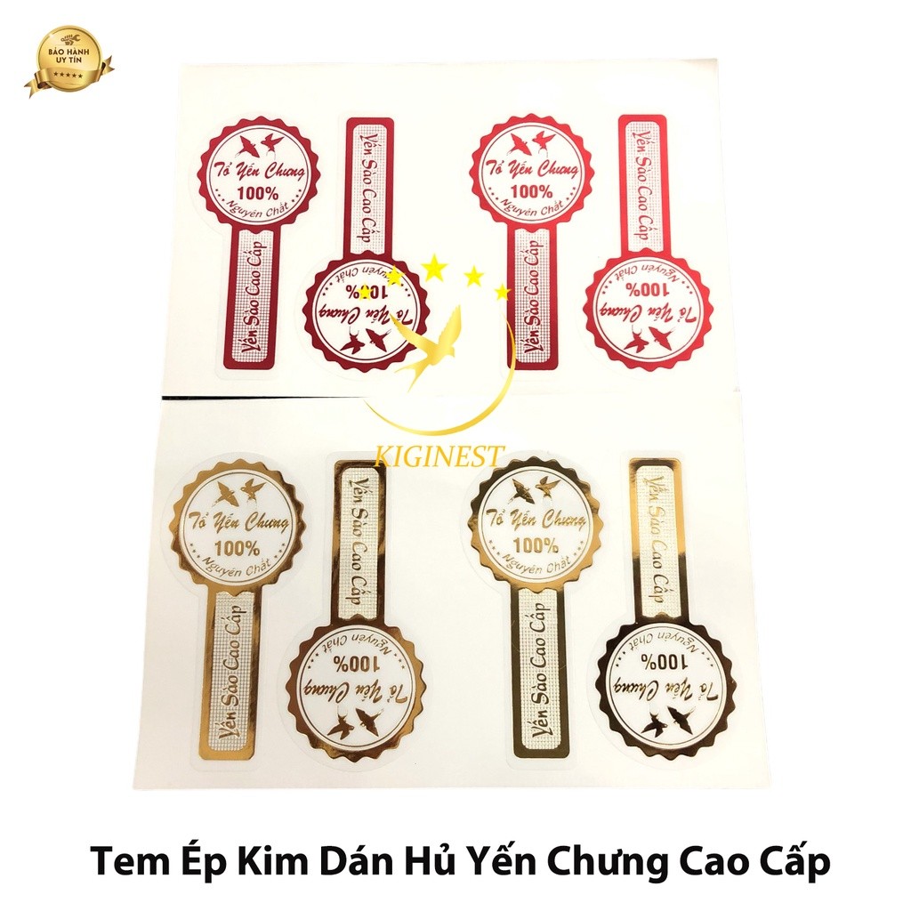 COMBO 100 Tem Nhãn Ép Kim Dán Hũ Yến Chưng - Tem Niêm Phong Nắp Hũ Yến