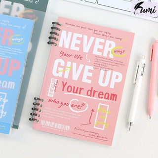 Sổ còng 2 đầu Never give up B5 trendy bìa trong suốt kẻ ngang nét đứt 120 trang S24, binder bìa nhựa có thể refill