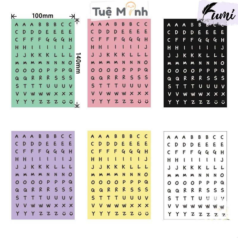 Sticker chữ cái alphabet, chữ số viền dot dán take note, trang trí đa năng