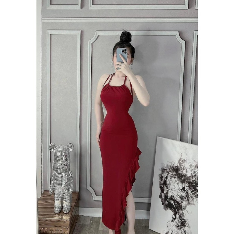 Váy Nữ Body Cổ V Dài Tay LONACO D228, Đầm Nữ Thiết Kế Dáng Dài Phối Nút Khoét Ngực Ôm Body Sexy | BigBuy360 - bigbuy360.vn